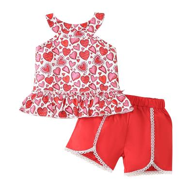 China Cute sleeveless top 130 2022 fashion casual baby girl summer clothes shorts suit girls two piece set for sale