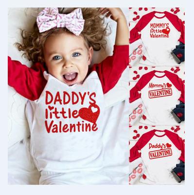 China Breathable Dad's Little Valentine Kids Girl Boys Clothing 2022 Long Sleeve Love Red Heart Print Girls Blouses&Shirts Outfit for sale