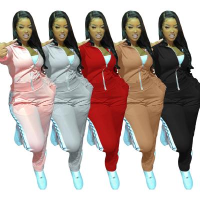 China Anti-pilling Exercise 8158 2 Piece Sets Patchwork Workout Woman Sports Set Zipper Sweatsuit Women Two Piece Outfits 2021 for sale