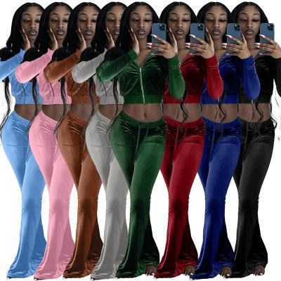 China Anti-pilling in velor Sweatsuit Jogger Jacket Crop Long Sleeve Two-Piece Rocket Running Top Velor Tracksuit Pants Set Fall 2021 Women Clothes for sale