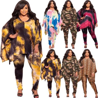 China 228 Plus Size Fall 2pcs Women Two Pieces Anti-pilling Oversized Tops + Skinny Long Pants Tie Dye Casual Sets for sale