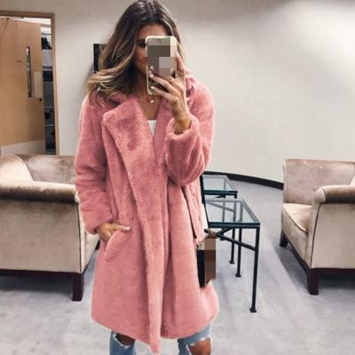 China Anti-wrinkle 0266 2021 Winter Women Winter Warm Faux Fur Coat Long Coat Lapel Overcoat Luxury Loose Plush Coats Long Dresses for sale