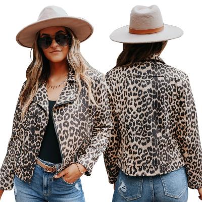 China Anti-wrinkle 108 Women Zipper Long Sleeve Leopard Print Women Casual Blazer With Button for sale