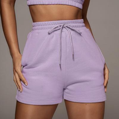 China Anti-wrinkle 21110 2021 summer new fashion style,Solid-color sports loose material women loungewear jacket shorts for sale