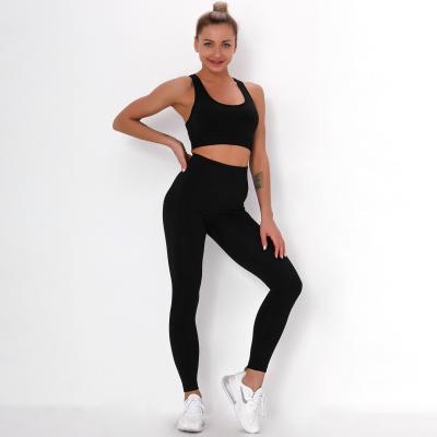 China Activewear 7 Colors Breathable Seamless Crop Women Fitness Yoga Workout Sleeveless Two Piece Sets for sale