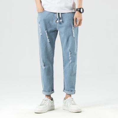 China Straight 2021 New Spring Fashin Men Stretch Straight Jeans Length Denim Trotter Pants Mens Ripped Jeans for sale