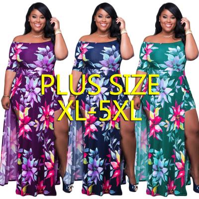 China 5005#2021 viable new arrive spring autumn womens clothing plus size floral layered ruffle off the shoulder dress for sale