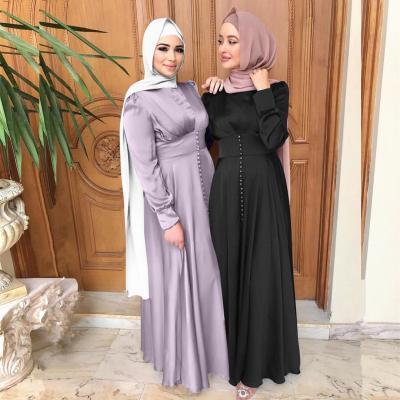 China 412 ODM/OEM Soft Size Beaded Dubai Muslim Elegant Satin Long Robe Abaya Dress LAY412 for sale