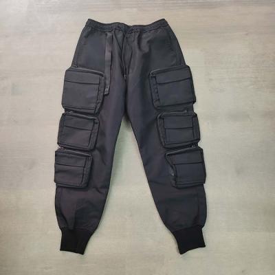 China High Quality Custom Logo Anti-pilling Men's Black Multi Pockets Slim Fit Track Breeches Cotton Twill Cargo Pants for sale