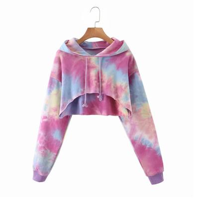 China Custom Street Wear Women's Irregular Cropped Dye Link Women's Hoodie Irregular Cropped Top Sweatshirt for sale