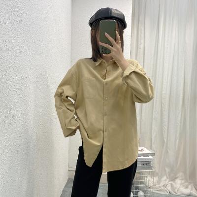 China Korean Style Ladies Anti-pilling Tops Long Sleeve Solid Single Breasted Cotton Blouse for sale