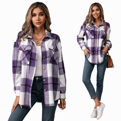 China New Style Fashion Anti-pilling Casual Long Sleeve Shirts For Women Clothes Ladies Grid Printing Tops for sale