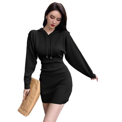 China Anti-wrinkle best selling hot sale ladies autumn and winter thin fashion slim hooded dress for sale