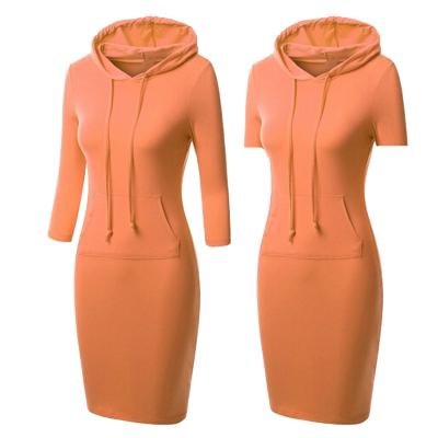 China OEM Bodycon Dress Wholesale Anti-static Solid Color Long Sleeve Hooded Autumn Winter Sweat Dress Women for sale