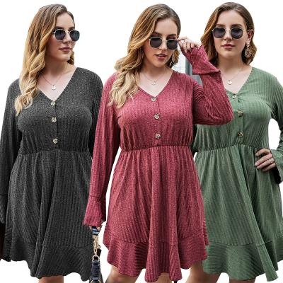 China 2022 Fall Winter Plus Size Warmer Women's Loose Casual Dress Solid Vivid V-Neck Beach Dress Ladies Clothing Breathable Sleeve Colo for sale