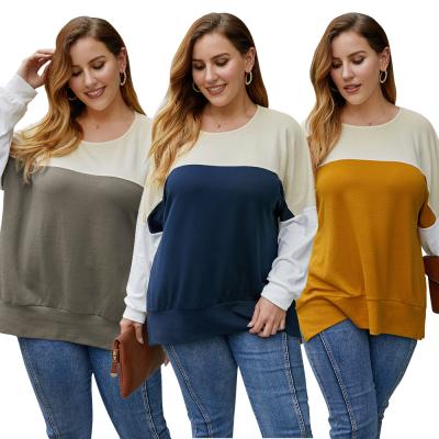 China 2022 Viable Plus Size Women's Spring And Autumn Contrast Quilting Loose Long Sleeve Girls Pullover T-shirt Tops for sale