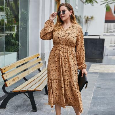 China 2022 fall viable fashion plus size loose leopard print women's boho casual dresses long sleeve V-neck lady dress for sale