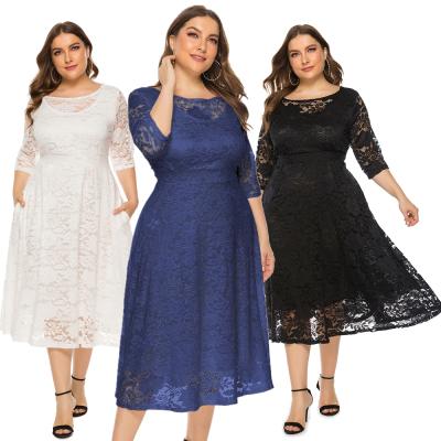 China Viable Fall 2022 Plus Size Loose Lace T-shirt Cutout Women's Casual Dresses Short Sleeve Party Evening Dress for sale