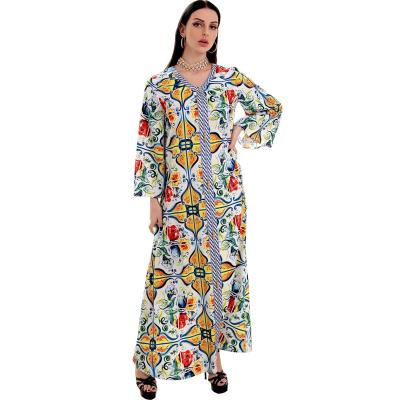 China Fashion Printed Islamic Ethnic Muslim Long Dress Women's Long Satin Dress AB155 for sale