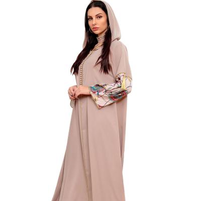 China Ethnic Clothing Muslim Women Dress Diamond Inlaid Tassel Hooded Skirt Splice Islamic Dress AB136 Robe Femme Middle East Long for sale