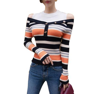 China Anti-wrinkle factory direct sale ladies off-shoulder design knitted fashion casual push-up sweater for sale