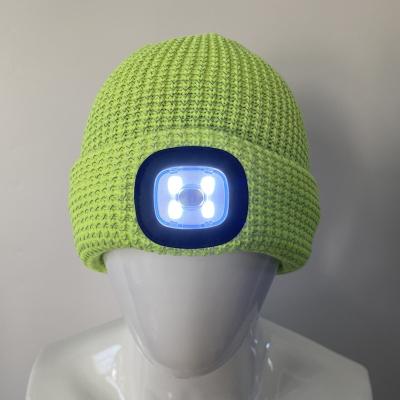 China COMMON Logo LED Acrylic Unisex Warm High Visibility Custom Winter Beanie Hat Reflective Hat for sale