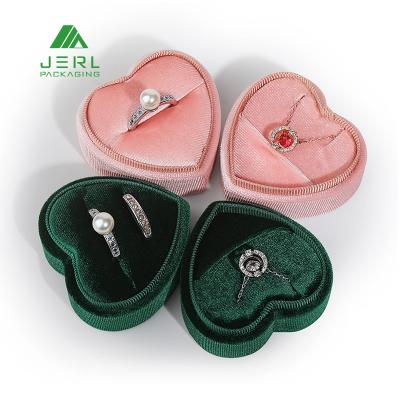 China Ring Velvet Heart Pairs Ring Boxes / Double Necklace Ring for sale