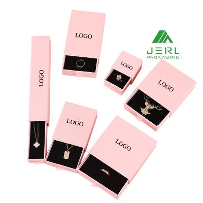 China 2021 Unique Jewelry Slide Out Luxury Pink Paper Jewelry Box Jewelery Packaging And Bags Pouch for sale