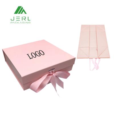 China Handmade Custom LOGO Cardboard Paper Foldable Gift Packaging Box With Ribbon Bow for sale