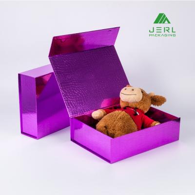 China Handmade Folding Cardboard Boxes Paper Purple Magnetic Collapsible Packaging Gift Box for sale