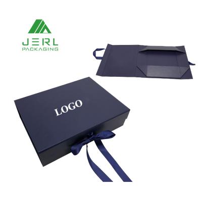 China Handmade Customized Small Apparel Gift Box Navy Blue Gift Box With Ribbon Bow for sale