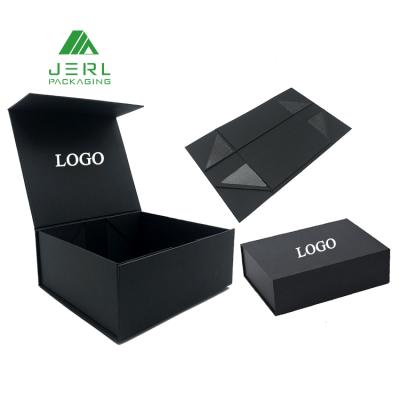 China Handmade Custom Made Logo Black Magnetic Flap Box Packaging T-shirt Garment T-shirt Box for sale