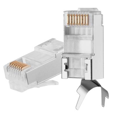 China Large Outdoor 23AWG And Cat7 Buried Gold Plated Shielded RJ45 Modular Plug Cat6A Cat7 Cat6A Shielded Connector Two-component Design Suitable For 23AWG Cat7 Solid And Stranded Cat6 for sale