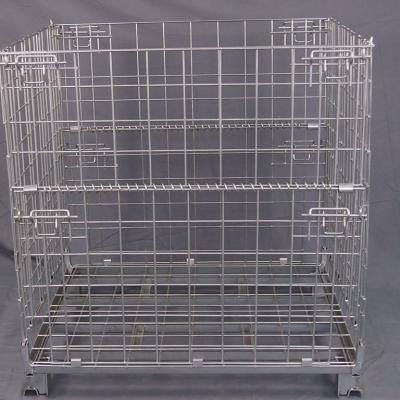 China Durable Folding Stakable Customer Material Handling Transport Galvanized Folding Metal Warehouse Wire Storage Pallet Cage for sale