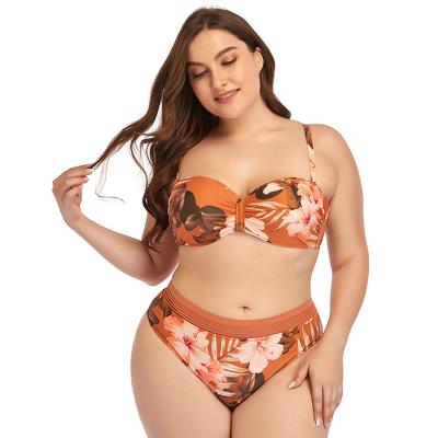 China Plus size 2022 plus size swimwear plus size solid designer halter top two piece swimwear the top for sale