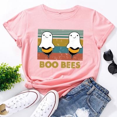 China Boo Bees Tshirt Short Sleeve QUICK DRY Women Shirts Stitches Cotton Loose Around Collar for sale