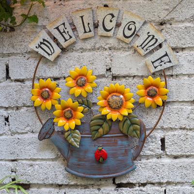 China Vintage Minimalist Iron Butterfly Sunflower Welcome Sign Door Hanging Decor for sale