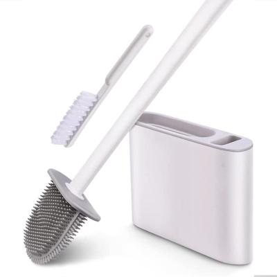 China Eco-friendly Wall Hanging Toilet Sweep Toilet Bowl 2 Cleaning Brushes Silicone Toilet Brush With Holder For Floor Bathroom Accessories Sets for sale