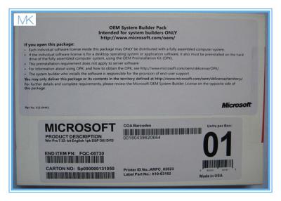 China Favorable pedazo del software 64 del OEM Microsoft Update Windows 7 del triunfo 7 italiano/polaco/paquete francés/coreano/japonés en venta