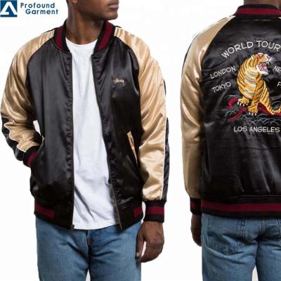 China Custom Embroidered Breathable Logo Satin Reversible Bomber Jackets Men Wholesale for sale