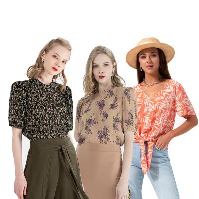 中国 Women's Anti-Shrink Pleated Casual Elegant Chiffon Tops Shirt Blouse Women Polyester Shorts Ladies Sleeve 販売のため