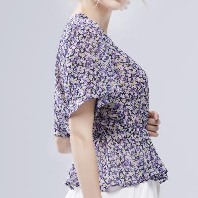 中国 Lady Short Sleeve Ladies Summer Blouse Floral Print Causal Anti-Shrink New Women's Elegant Designs Full 販売のため