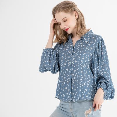 中国 Women's anti-pilling fashionable ladies' long spring lantern turn down collar button down shift tops blouse 販売のため