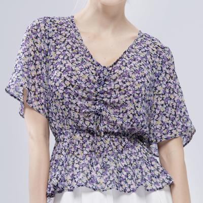 China Ladies Floral Summer Casual Wholesale Anti-Shrink Short Sleeve Elegant Top Blouse For Women for sale