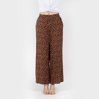 China Anti-Wrinkle Amazon Ladies Casual Printed Elastic Waist Sweat Work Long Wide Leg Pants for sale