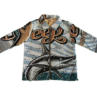 China 2022 New Breathable Spring Jackets Fashion Hip Hop Street Wear Custom Tapestry Cardigan Coat Men Cover Up Woven Sweater Jacket Man for sale