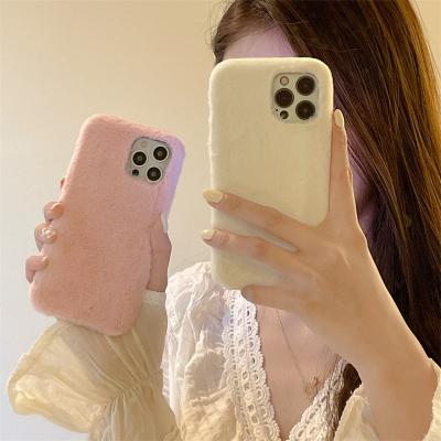 China Popular Shockproof Shockproof Shockproof In Winter Simplicity Plush Solid Color Soft Phone Case For iPhone 14 Pro Max for sale