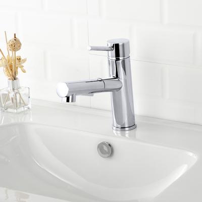 China Metered Faucets Pull Out Pull Down Deck Mounted Single Hole Bathroom Water Taps Single Lever Basin Faucet for sale