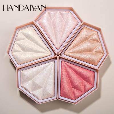 China Free Sample Lady's Face Beauty Makeup Diamond Highlight Powders Brighten Skin and Beautifying Powder 5 Color Highlight Powders for sale