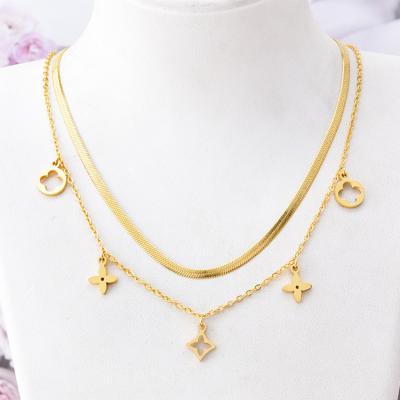 China European irregular flower chain clavicle chain double-layer temperament collarbone chain new pendant and American four-leaf stainless steel for sale